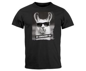 MoonWorks® Herren T-Shirt Es Eskaliert Eh Lustige Tiermotive Lama Alpaka Fotoprint Fotomontage Partyshirt Urlaub Schwarz 5XL