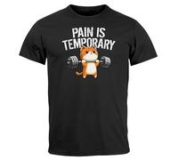 MoonWorks® Herren T-Shirt Fitness Sport Gym Bodybuilding Katze Spruch Lustig Pain is Temporary Fun-Shirt Schwarz XL