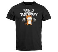MoonWorks® Herren T-Shirt Fitness Sport Gym Bodybuilding Katze Spruch Lustig Pain is Temporary Fun-Shirt Schwarz 3XL