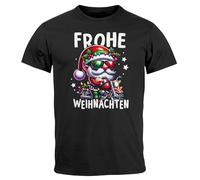 MoonWorks® Herren T-Shirt Frohe Weihnachten Aufdruck Weihnachtsmann Santa Weihnachtsshirt Männer Schwarz L