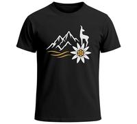 MoonWorks® Herren T-Shirt für das Oktoberfest Alpen Motiv mit Edelweiß & Gams Fun-Shirt Trachtenshirt Bierfest Outfit Schwarz XXL