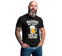 MoonWorks® Herren T-Shirt für das Oktoberfest Bildung ist gut, Bier ist guter Fun-Shirt Trachtenshirt Bierfest Outfit Statement Spruch Saufen lustig Schwarz L