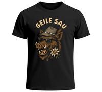 MoonWorks® Herren T-Shirt für das Oktoberfest Geile Sau Wildschwein Trachtenhut & Edelweiß Fun-Shirt Trachtenshirt Bierfest Outfit Statement Spruch Saufen lustig Schwarz XXL
