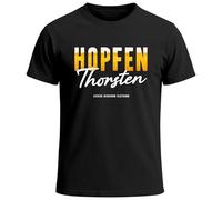 MoonWorks® Herren T-Shirt für das Oktoberfest Hopfen Dein Name individuelles Bier Fun-Shirt Trachtenshirt Bierfest Outfit Statement Spruch Saufen lustig Schwarz 4XL