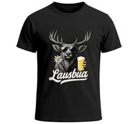 MoonWorks® Herren T-Shirt für das Oktoberfest Lausbua Hirsch mit Bier Graphic Fun-Shirt Trachtenshirt Bierfest Outfit Statement Spruch Saufen lustig Schwarz XL