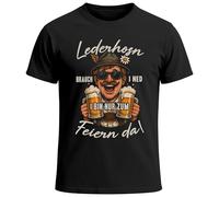MoonWorks® Herren T-Shirt für das Oktoberfest Lederhosn brauch i ned Bin zum Feiern Saufen da Bayer Maßkrüge Fun-Shirt Trachtenshirt Bierfest Outfit Statement Spruch Saufen lustig Schwarz M