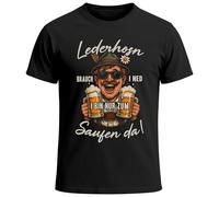 MoonWorks® Herren T-Shirt für das Oktoberfest Lederhosn brauch i ned Bin zum Feiern Saufen da Bayer Maßkrüge Fun-Shirt Trachtenshirt Bierfest Outfit Statement Spruch Saufen lustig Schwarz L