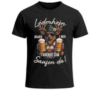 MoonWorks® Herren T-Shirt für das Oktoberfest - Lederhosn brauch i ned i Bin zum Feiern Saufen da - Hirsch Maß Bier Fun-Shirt Trachtenshirt Bierfest Outfit Statement Spruch Saufen lustig Schwarz XXL