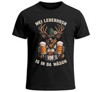 MoonWorks® Herren T-Shirt für das Oktoberfest - MEI Lederhosen is in da Wäsch - Ersatz Tracht Hirsch Fun-Shirt Trachtenshirt Bierfest Outfit Statement Spruch Saufen lustig Schwarz M