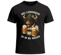 MoonWorks® Herren T-Shirt für das Oktoberfest - MEI Lederhosen is in da Wäsch - Ersatz Tracht Ochse Fun-Shirt Trachtenshirt Bierfest Outfit Statement Spruch Saufen lustig Schwarz L