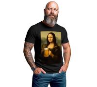MoonWorks® Herren T-Shirt für das Oktoberfest Mona Lisa mit Bierkrug Fun-Shirt Trachtenshirt Bierfest Outfit Statement Spruch Saufen lustig Schwarz XXL