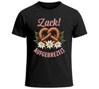 MoonWorks® Herren T-Shirt für das Oktoberfest Zack Aufgebrezelt Brezel & Edelweiß Fun-Shirt Trachtenshirt Bierfest Outfit Statement Spruch Saufen lustig Schwarz XXL