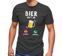 MoonWorks® Herren T-Shirt Grillen Bier Ruft an lustiger Spruch Fun-Shirt Grill-Geschenk Männer Anthrazit XXL