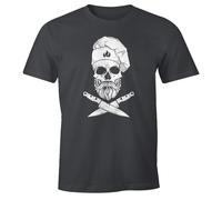 MoonWorks® Herren T-Shirt Grillen Koch Totenkopf Messer Hipster Skull Chef Grill-Shirt Dunkelgrau M
