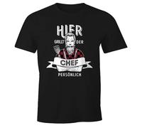 MoonWorks® Herren T-Shirt Hier grillt der Chef persönlich Spruch Hipster Grillen Fun-Shirt Schwarz 5XL