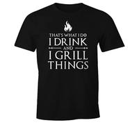MoonWorks® Herren T-Shirt I Drink and I Grill Things Fun-Shirt Grillen Barbecue BBQ Fleisch Sommer Schwarz XL