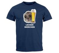 MoonWorks® Herren T-Shirt Lecker Bierchen Bier Alkohol Sad Hamster Meme Fun-Shirt Spruch lustig Navy 4XL