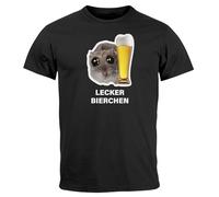 MoonWorks® Herren T-Shirt Lecker Bierchen Bier Alkohol Sad Hamster Meme Fun-Shirt Spruch lustig Schwarz XS