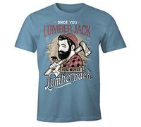 MoonWorks Herren T-Shirt Lumberjack Holzfäller Hipster Bart Beard Lumberback Stone-Blue M