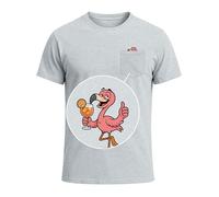 MoonWorks® Herren T-Shirt mit Brusttasche Flamingo Print Fun-Shirt Spritz Orange Freizeitshirt Lustig Männer Grau-Melange L