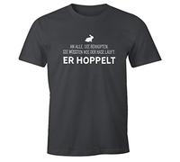 MoonWorks Herren T-Shirt Spruch an alle die wissen wie der Hase läuft - er hoppelt Fun-Shirt lustig Dunkelgrau XL