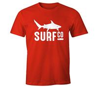 MoonWorks Herren T-Shirt Surf Co Hai Shark Funshirt Rot M
