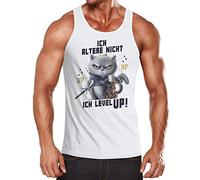 MoonWorks® Herren Tanktop Gaming ich altere Nicht ich Level up! Zocker Sprüche Fun-Shirt Katze Cat Videospiele lustig weiß M