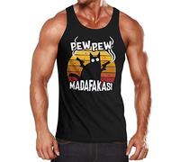 MoonWorks® Herren Tanktop Pew Pew Madafakas Katze Western Cat Meme Fun-Shirt Spruch Achselshirt schwarz 3XL