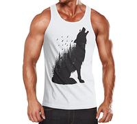 MoonWorks Herren Tanktop Wolf Natur Wild Life Weiss S