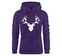 MoonWorks Hoodie Damen Hirsch Geweih Sweatshirt Kapuze Kapuzenpullover Lila XL