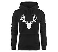 MoonWorks Hoodie Damen Hirsch Geweih Sweatshirt Kapuze Kapuzenpullover schwarz XS
