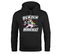 MoonWorks® Hoodie Herren Pew Pew Madafakas böses Einhorn Regenbogen Unicorn Kapuzen-Pullover schwarz 5XL