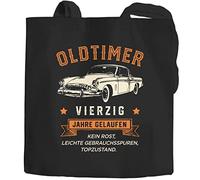 MoonWorks® Jutebeutel bedruckt Geburtstag Oldtimer Auto Vintage Retro Geburtstagsgeschenk für Männer Schwarz 2 lange Henkel
