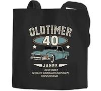 MoonWorks® Jutebeutel Geburtstag Oldtimer Auto Vintage Style Retro Aufdruck Geburtstagsgeschenk für Männer Schwarz 2 lange Henkel