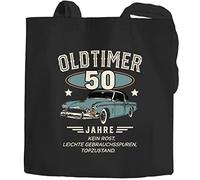 MoonWorks® Jutebeutel Geburtstag Oldtimer Auto Vintage Style Retro Aufdruck Geburtstagsgeschenk für Männer Schwarz 2 lange Henkel