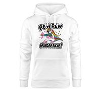 MoonWorks® Kapuzen-Pullover Damen Pew Pew Madafakas böses Einhorn Regenbogen Unicorn Hoodie weiß M