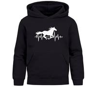 MoonWorks® Kinder Hoodie Mädchen Pferde Herzschlag Motiv Mädchengeschenke mit Pferde Print Schwarz 140