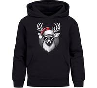 MoonWorks® Kinder Hoodie Weihnachtspullover Jungen Mädchen Rentier Hirsch Weihnachtsoutfit Kinder Schwarz 128