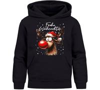 MoonWorks® Kinder Hoodie Weihnachtspullover Jungen Mädchen Rentier Rudolph Weihnachtsoutfit Kinder Schwarz 152