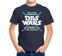 MoonWorks® Kinder T-Shirt Jungen Bye Bye Kindergarten Das Wars jetzt kommt Episode 2 Geschenk zur Einschulung 2025 Schulanfang Navy 122-128 (7-8 Jahre)
