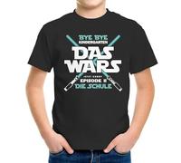 MoonWorks® Kinder T-Shirt Jungen Bye Bye Kindergarten Das Wars jetzt kommt Episode 2 Geschenk zur Einschulung 2025 Schulanfang Schwarz 122-128 (7-8 Jahre)