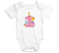 MoonWorks® Kurzarm Baby-Body mit Aufdruck 1 Jahr Bio-Baumwolle Kerze rosa weiß 12-18 Monate