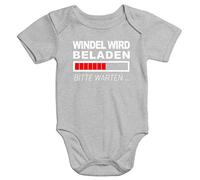 MoonWorks lustiger Baby-Body Windel wird beladen Bio-Baumwolle kurzarm Aufdruck grau 6-12 Monate