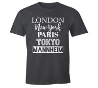 MoonWorks® personalisierbares Herren T-Shirt Städtenamen London Paris New York Tokyo Deine eigene Stadt Städte-Shirt Dunkelgrau XL