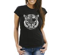 MoonWorks Stylishes Damen T-Shirt Tiger Augenklappe Eye Patch Pirat schwarz XXL