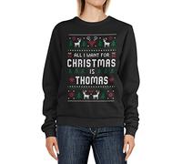 MoonWorks® Sweatshirt Damen All I Want for Christmas Weihnachten Wunschname Text-Zeile personalisierbar Ugly Sweater Pullover schwarz M