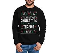 MoonWorks® Sweatshirt Herren All I Want for Christmas Weihnachten Wunschname Text-Zeile personalisierbar Ugly Sweater Pullover schwarz XL