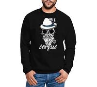 MoonWorks® Sweatshirt Herren Totenkopf Filzhut Bayern Skull Blume Servus Rundhals-Pullover Schwarz L