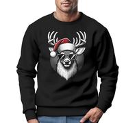 MoonWorks® Sweatshirt Herren Weihnachten Rentier Weihnachtspullover Aufdruck Weihnachtsoutfit Männer Schwarz XL