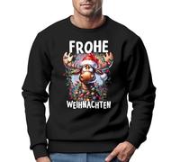 MoonWorks® Sweatshirt Herren Weihnachtspullover Aufdruck Elch Rentier Frohe Weihnachten Weihnachtsoutfit Männer schwarz XL